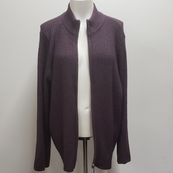 Livi Ribbed Knit Full Zip Cardigan Women's  18/20 In Purple Metallic NWT - Picture 1 of 12